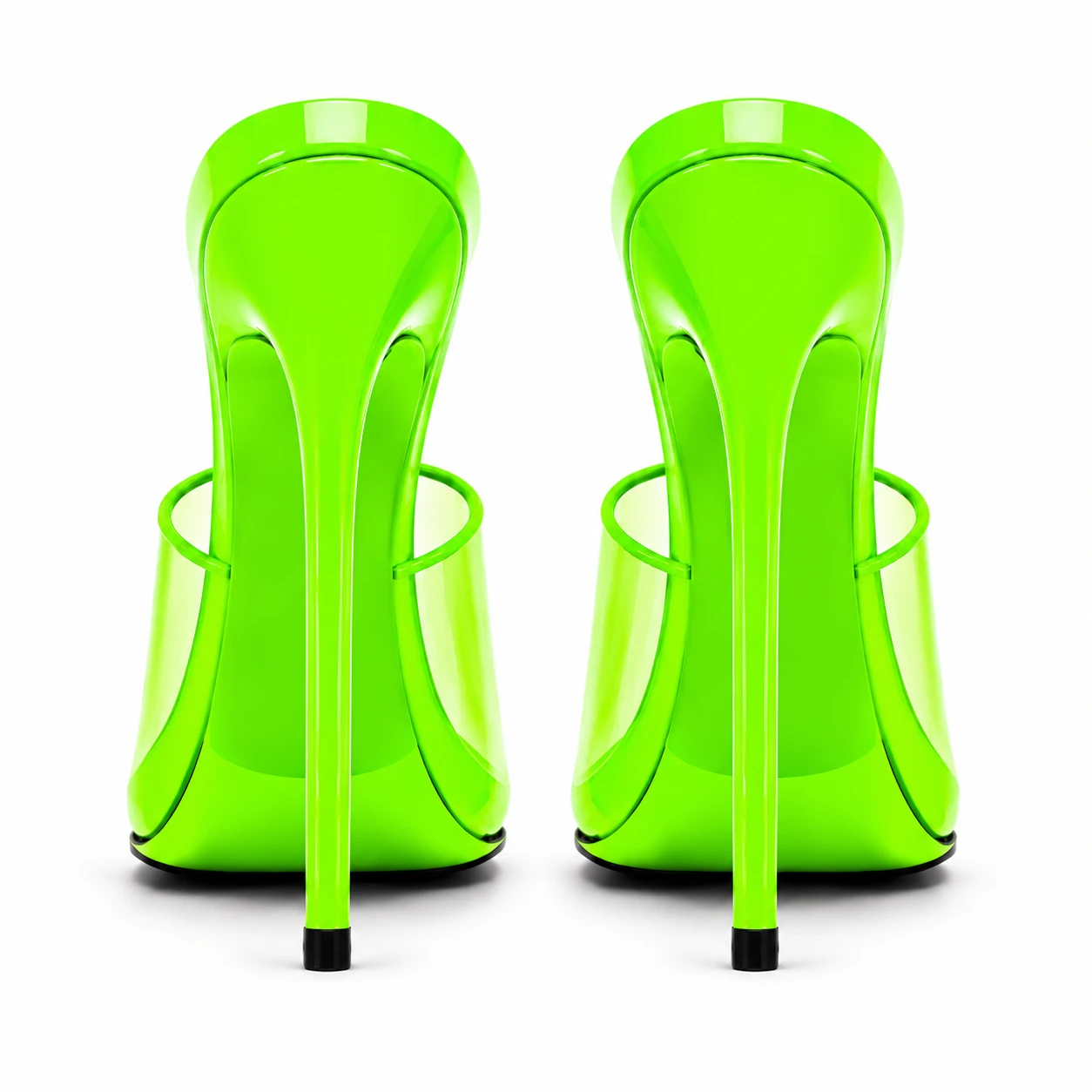 High Heel Mules — Neon Green Back