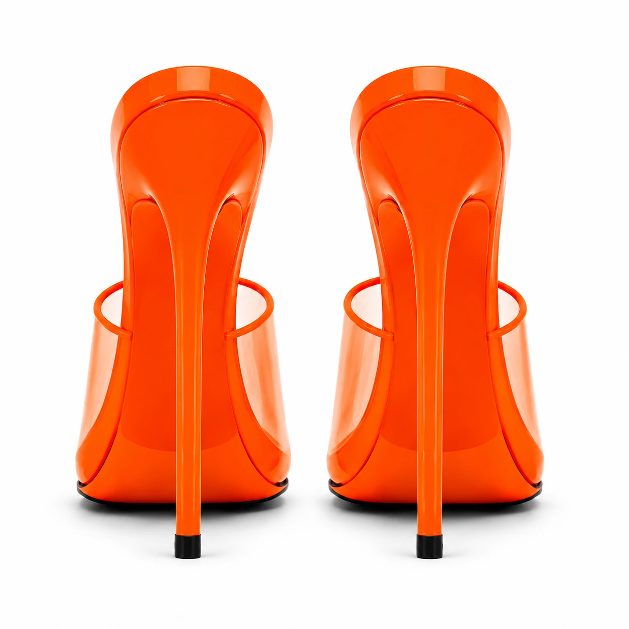 High Heel Mules — Neon Orange Back